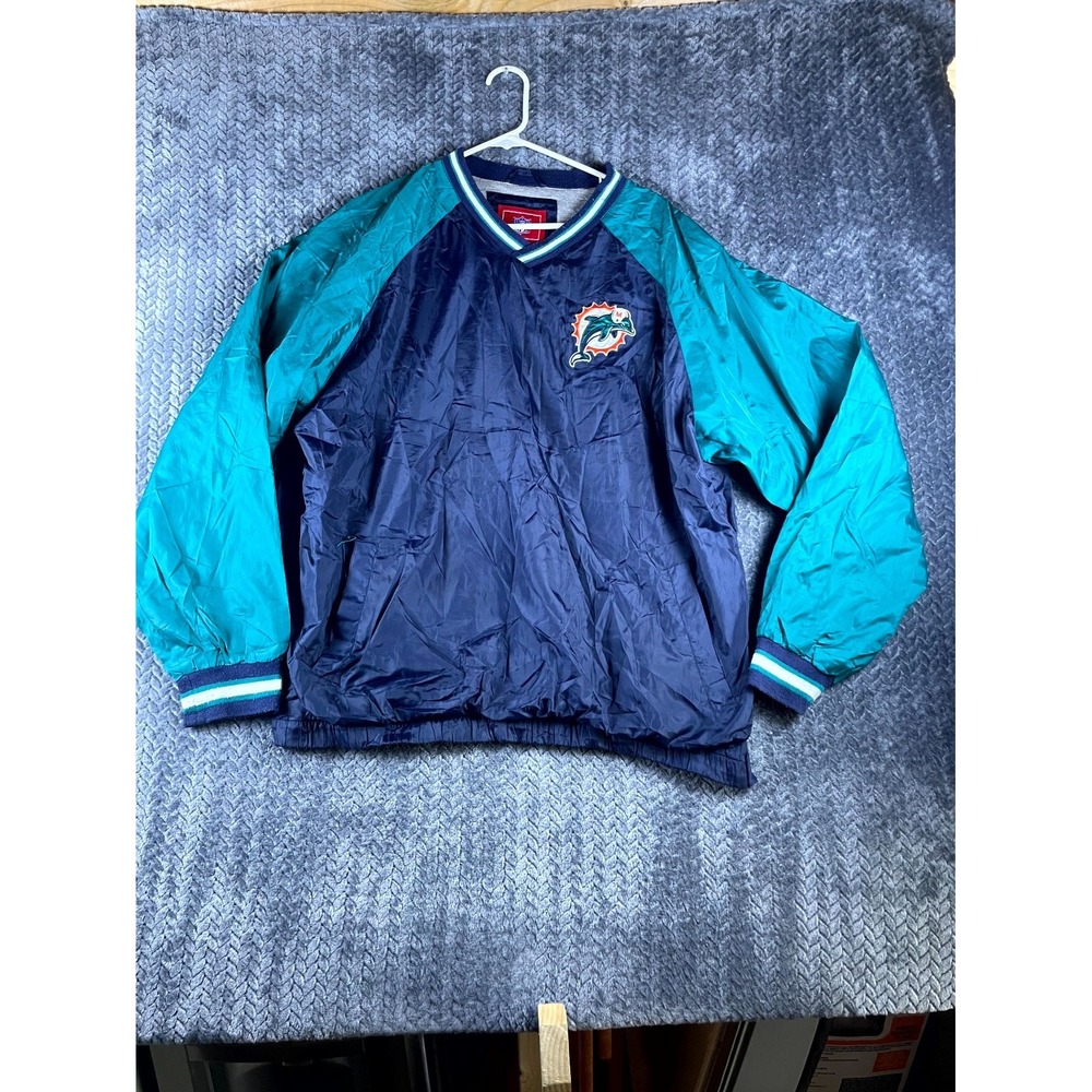 Miami Dolphins Windbreaker Jacket Mens Large Blue Logo Football NFL Athleisure